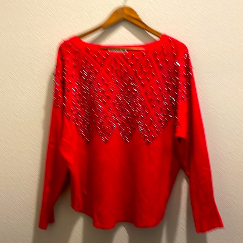Liquid, women’s long sleeved red drop shouldered Size L blouse. - Picture 4 of 4